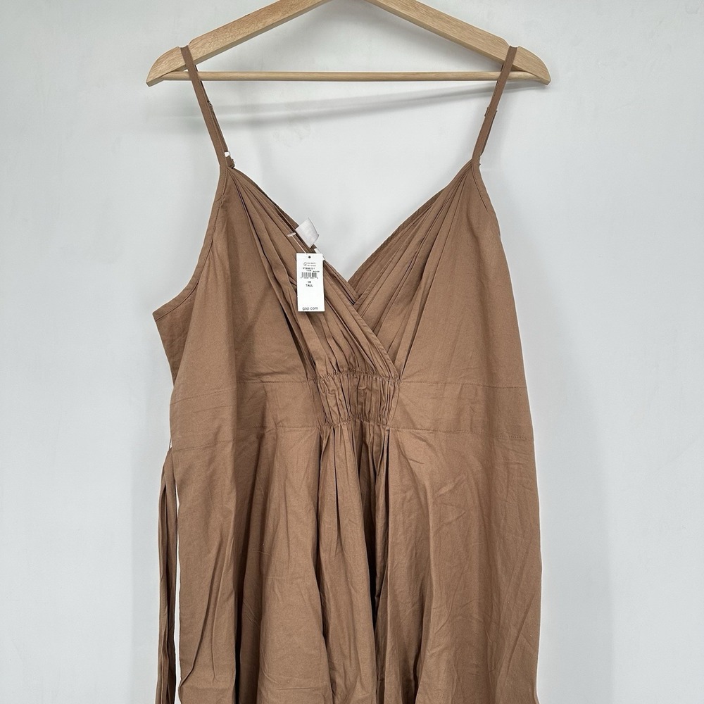 NWT GAP‎ Clay Brown Wrap Cami Midi Dress Sz 16 Tall Pleated Pocket Cotton Resort - Picture 8 of 12